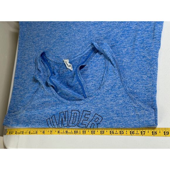 Under Armour Top Women Medium Blue Tank Heatgear Logo Graphic Workout Activewear - Picture 9 of 10